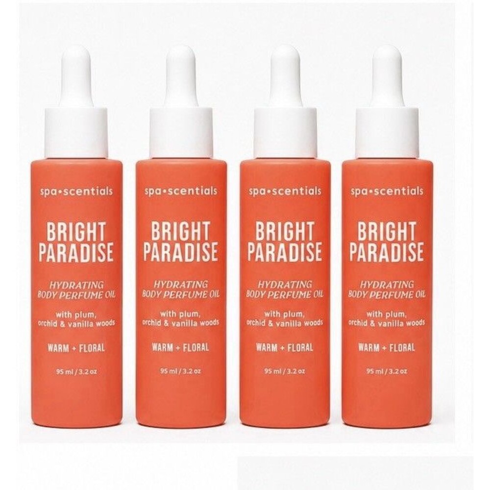 4 Pack Spa Scentials Bright Paradise Hydrating Body Perfume Oil 3.2 oz. NEW